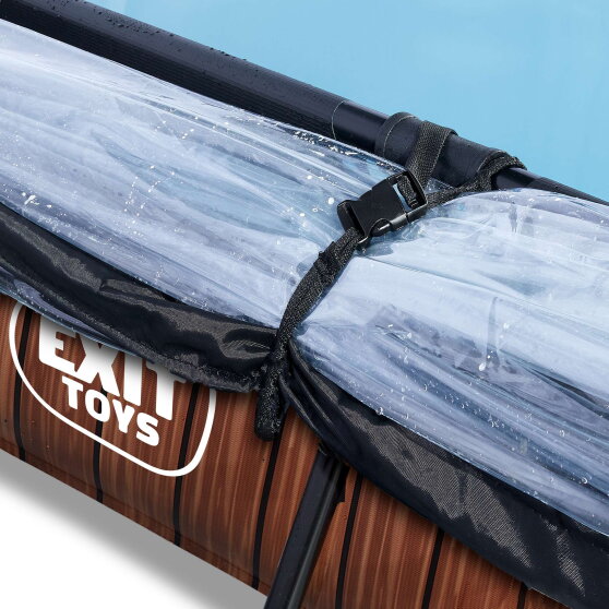 EXIT Wood Pool 220x150x65cm mit Filterpumpe und Abdeckung - braun