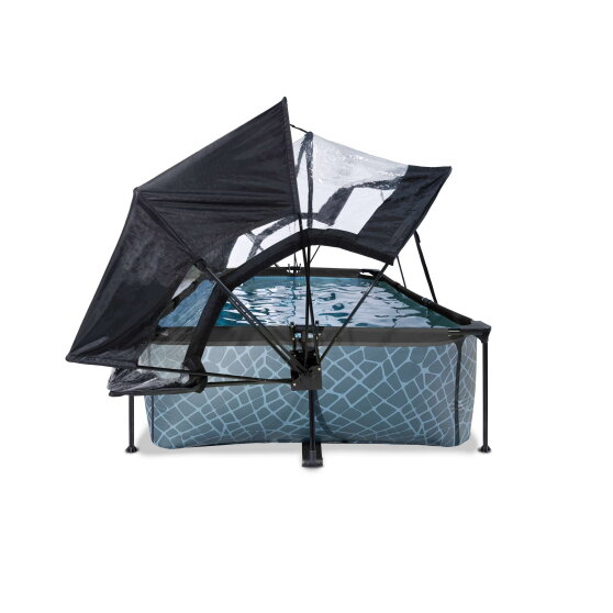 EXIT Stone Pool 220x150x65cm mit Filterpumpe und Abdeckung und Sonnensegel - grau