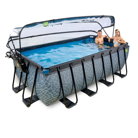 EXIT Stone Pool 400x200x122cm mit Sandfilterpumpe und Abdeckung - grau