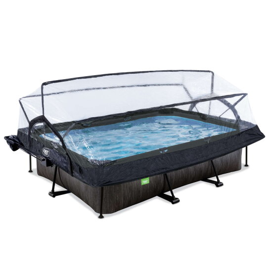 EXIT Black Wood Pool 300x200x65cm mit Filterpumpe und Abdeckung und Sonnensegel - schwarz