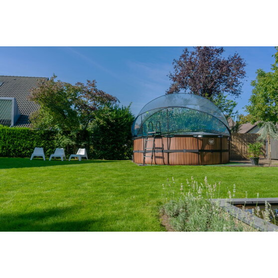 EXIT Wood Pool &oslash;450x122cm mit Sandfilterpumpe und Abdeckung - braun