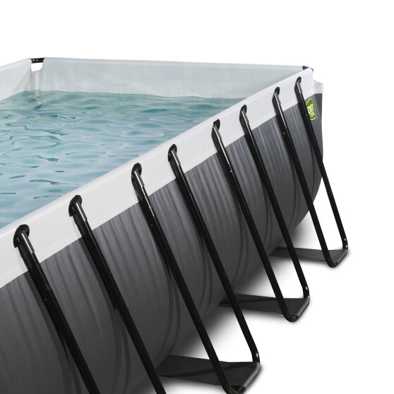 EXIT Black Leather Pool 400x200x122cm mit Sandfilterpumpe und Abdeckung - schwarz