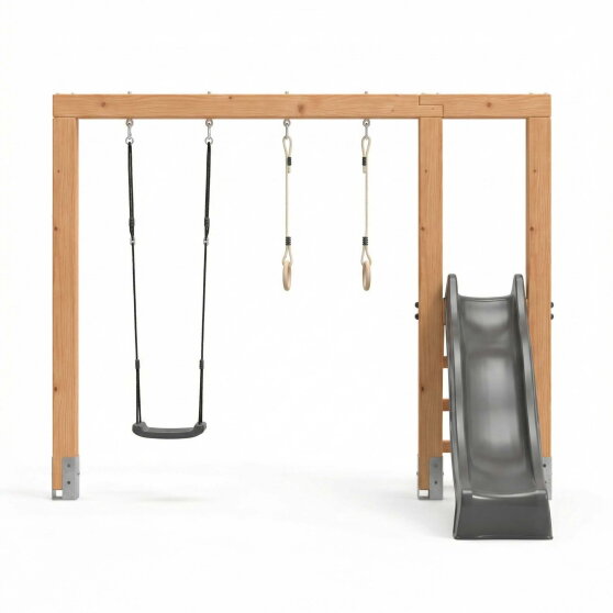 EXIT Linea Massiv 140 Holzschaukel mit Rutsche und Turnringen
