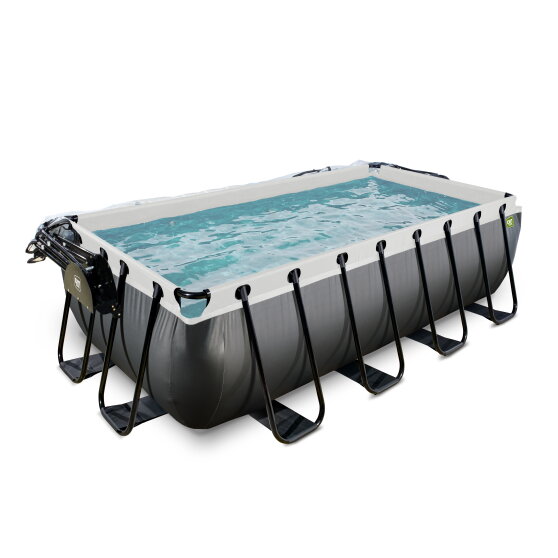 EXIT Black Leather Pool 400x200x100cm mit Sandfilterpumpe und Abdeckung - schwarz