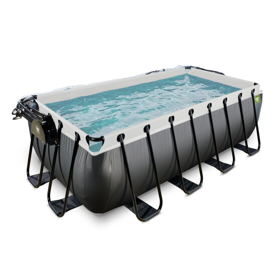 EXIT Black Leather Pool 400x200x122cm mit Sandfilterpumpe und Abdeckung - schwarz