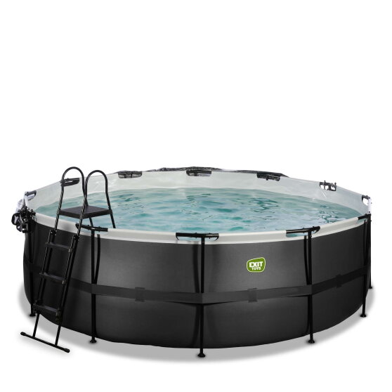 EXIT Black Leather Pool &oslash;427x122cm mit Sandfilterpumpe und Abdeckung und W&auml;rmepumpe - schwarz
