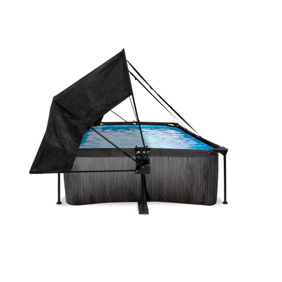 EXIT Black Wood Pool 220x150x65cm mit Filterpumpe und Sonnensegel - schwarz