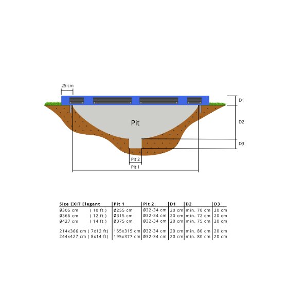 EXIT Elegant Premium Inground-Trampolin 244x427cm mit Deluxe Sicherheitsnetz - blau