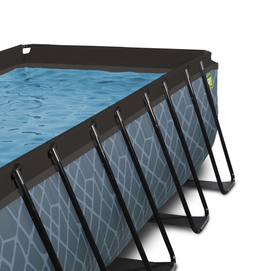 EXIT Stone Pool 400x200x122cm mit Sandfilterpumpe und Abdeckung und W&auml;rmepumpe - grau