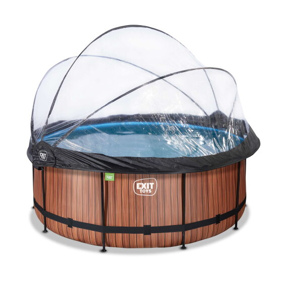 EXIT Wood Pool &oslash;360x122cm mit Sandfilterpumpe und Abdeckung und W&auml;rmepumpe - braun