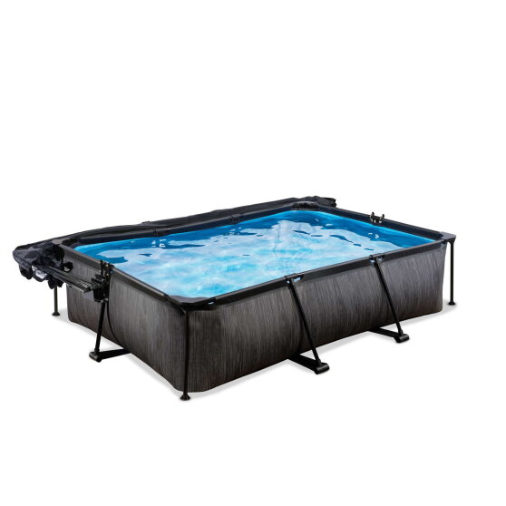 EXIT Black Wood Pool 300x200x65cm mit Filterpumpe und Abdeckung und Sonnensegel - schwarz