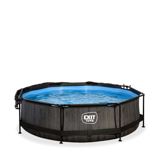 EXIT Black Wood Pool &oslash;300x76cm mit Filterpump und Sonnensegel - schwarz