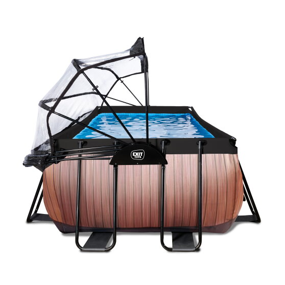 EXIT Wood Pool 400x200x122cm mit Sandfilterpumpe und Abdeckung und Wärmepumpe - braun