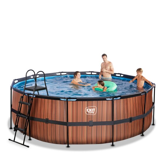EXIT Wood Pool ø427x122cm mit Filterpumpe - braun