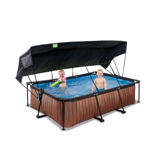 EXIT Wood Pool 220x150x65cm mit Filterpumpe und Sonnensegel - braun