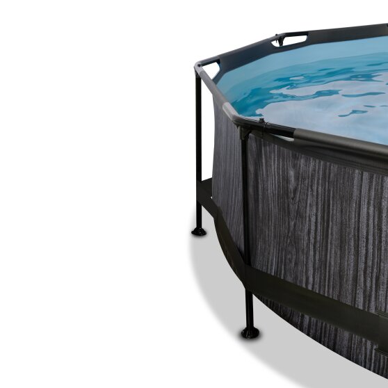 EXIT Black Wood Pool ø360x76cm mit Filterpumpe und Abdeckung und Sonnensegel - schwarz