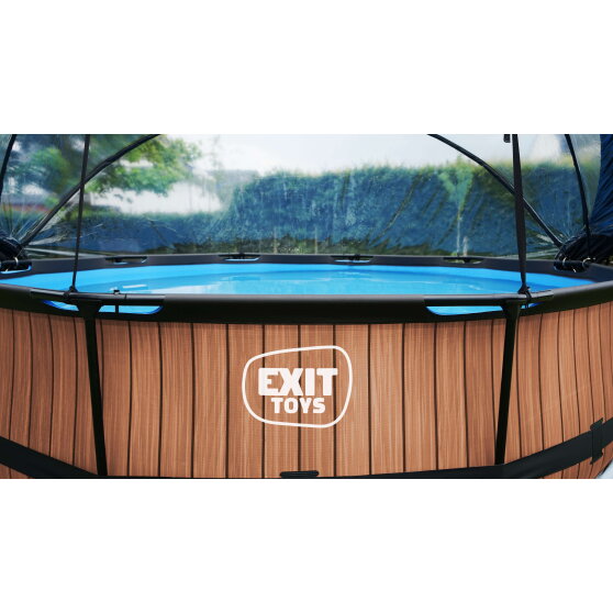 EXIT Wood Pool ø360x76cm mit Filterpumpe und Abdeckung - braun
