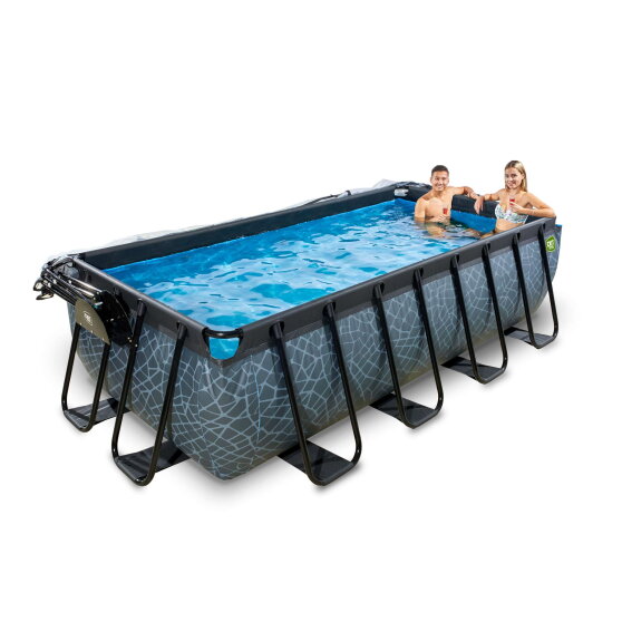 EXIT Stone Pool 400x200x100cm mit Sandfilterpumpe und Abdeckung - grau