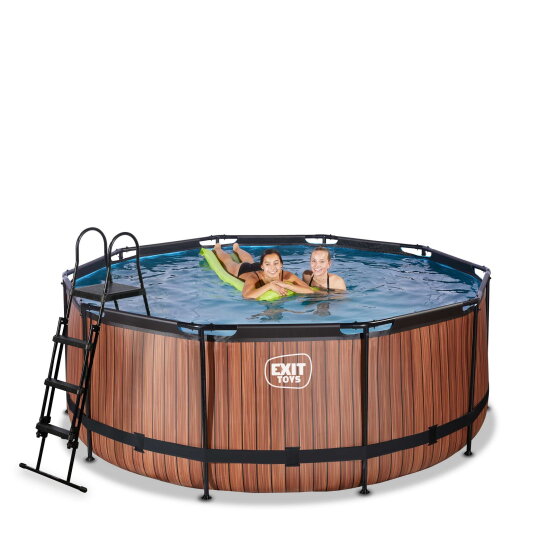 EXIT Wood Pool &oslash;360x122cm mit Sandfilterpumpe - braun