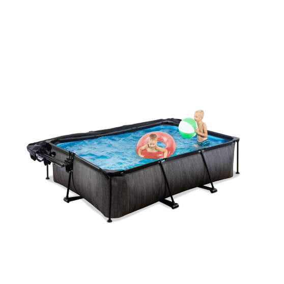 EXIT Black Wood Pool 220x150x65cm mit Filterpumpe und Abdeckung und Sonnensegel - schwarz