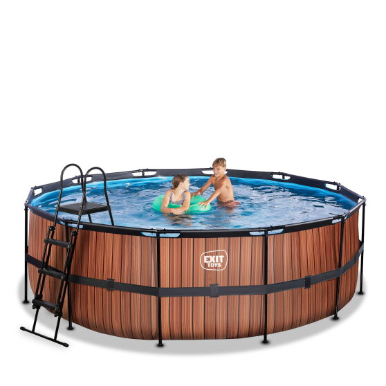 EXIT Wood Pool &oslash;427x122cm mit Filterpumpe - braun