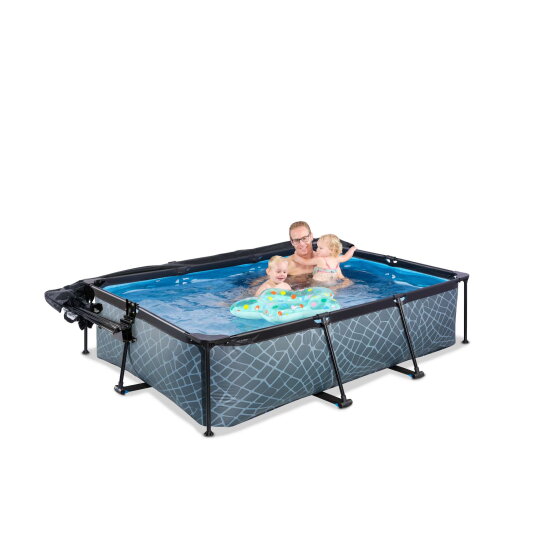 EXIT Stone Pool 220x150x65cm mit Filterpumpe und Abdeckung und Sonnensegel - grau