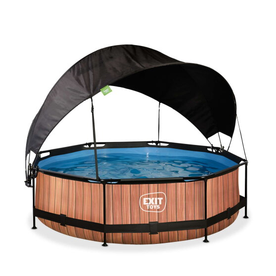 EXIT Wood Pool &oslash;300x76cm mit Filterpump und Sonnensegel - braun