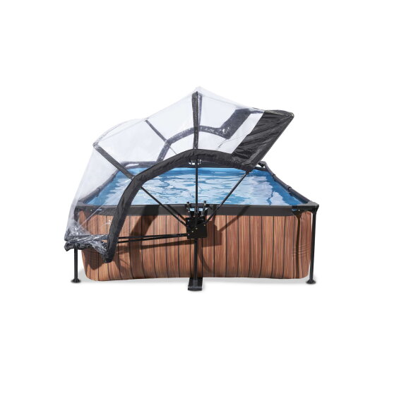 EXIT Wood Pool 300x200x65cm mit Filterpumpe und Abdeckung - braun