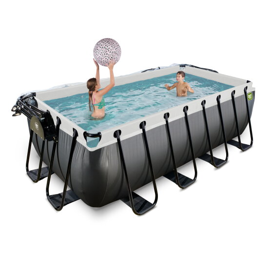 EXIT Black Leather Pool 400x200x122cm mit Sandfilterpumpe und Abdeckung - schwarz