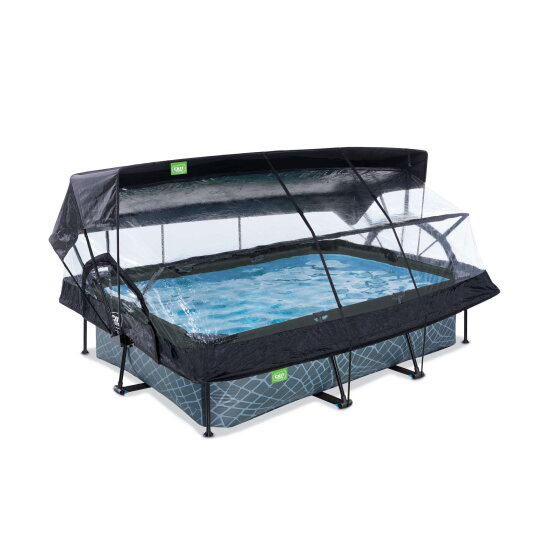 EXIT Stone Pool 220x150x65cm mit Filterpumpe und Abdeckung und Sonnensegel - grau