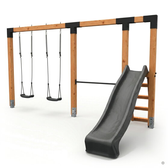 EXIT Linea Robust 110 doppelte Holzschaukel mit Reckstange und Rutsche