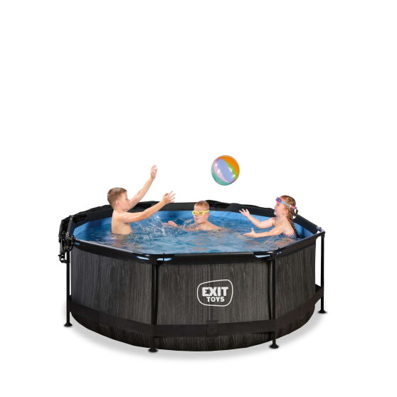 EXIT Black Wood Pool ø244x76cm mit Filterpump und Sonnensegel - schwarz