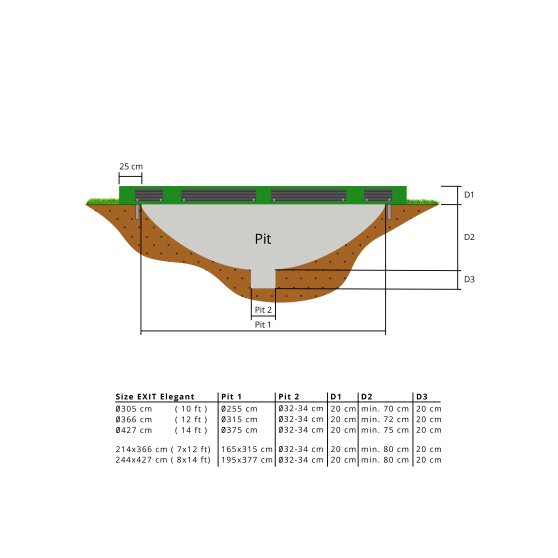 EXIT Elegant Premium Inground-Trampolin ø305cm mit Deluxe Sicherheitsnetz - grün