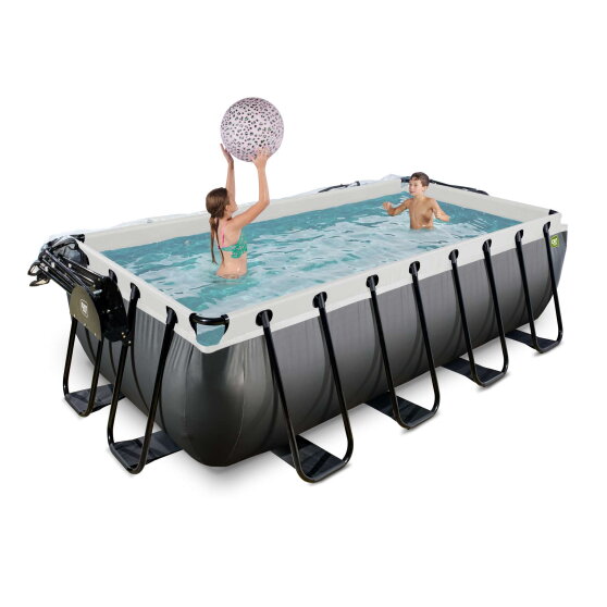 EXIT Black Leather Pool 400x200x100cm mit Sandfilterpumpe und Abdeckung und W&auml;rmepumpe - schwarz