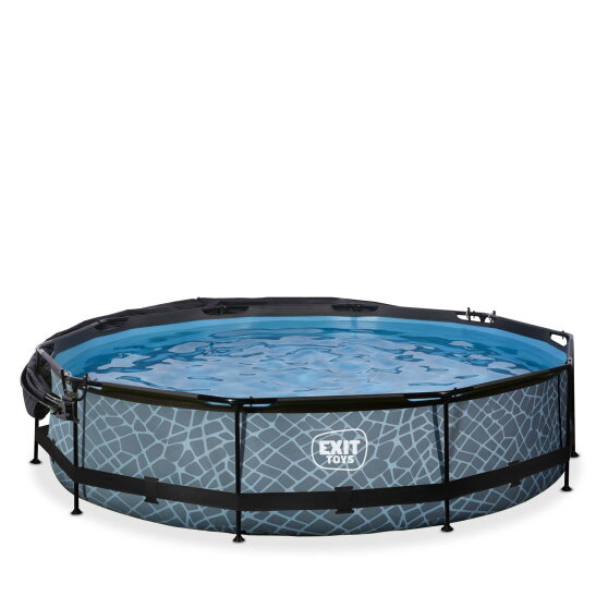 EXIT Stone Pool &oslash;360x76cm mit Filterpump und Sonnensegel - grau