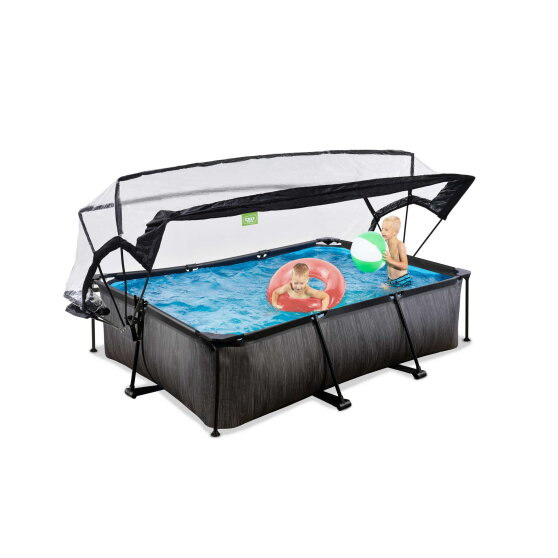 EXIT Black Wood Pool 220x150x65cm mit Filterpumpe und Abdeckung - schwarz