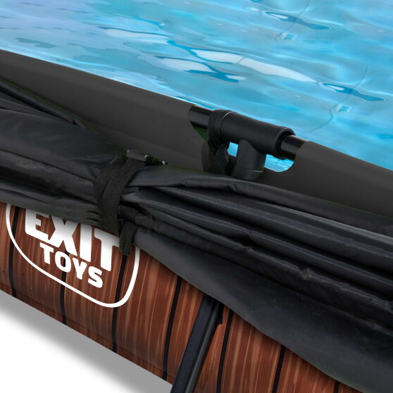 EXIT Wood Pool 300x200x65cm mit Filterpumpe und Sonnensegel - braun