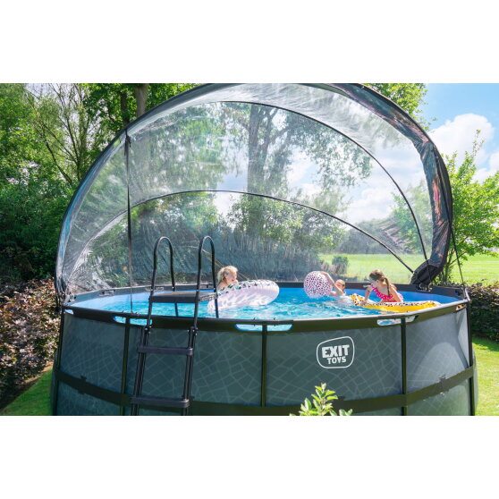EXIT Wood Pool ø488x122cm mit Sandfilterpumpe und Abdeckung und Wärmepumpe - braun