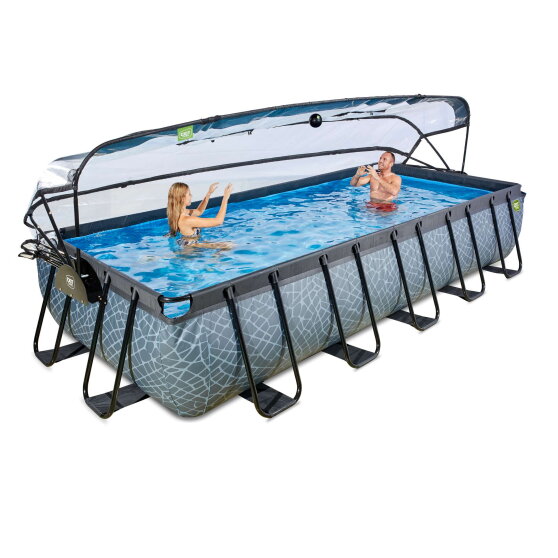 EXIT Stone Pool 540x250x100cm mit Sandfilterpumpe und Abdeckung und W&auml;rmepumpe - grau