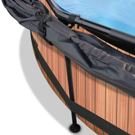EXIT Wood Pool ø244x76cm mit Filterpump und Sonnensegel - braun