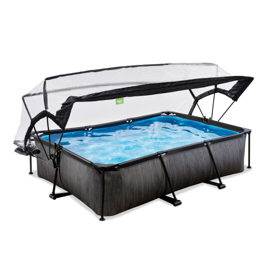 EXIT Black Wood Pool 300x200x65cm mit Filterpumpe und Abdeckung - schwarz