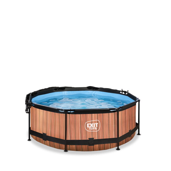 EXIT Wood Pool ø244x76cm mit Filterpump und Sonnensegel - braun
