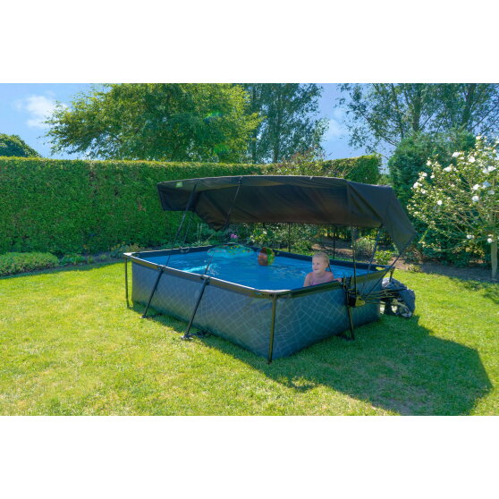 EXIT Wood Pool 300x200x65cm mit Filterpumpe und Abdeckung und Sonnensegel - braun