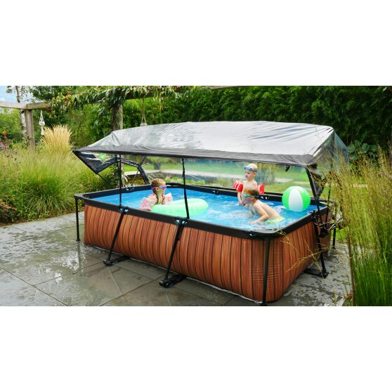 EXIT Wood Pool 300x200x65cm mit Filterpumpe und Abdeckung - braun