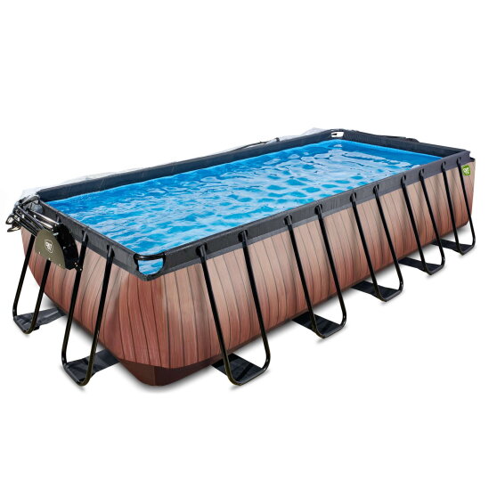 EXIT Wood Pool 540x250x122cm mit Sandfilterpumpe und Abdeckung und W&auml;rmepumpe - braun