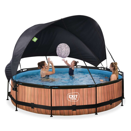 EXIT Wood Pool ø360x76cm mit Filterpump und Sonnensegel - braun