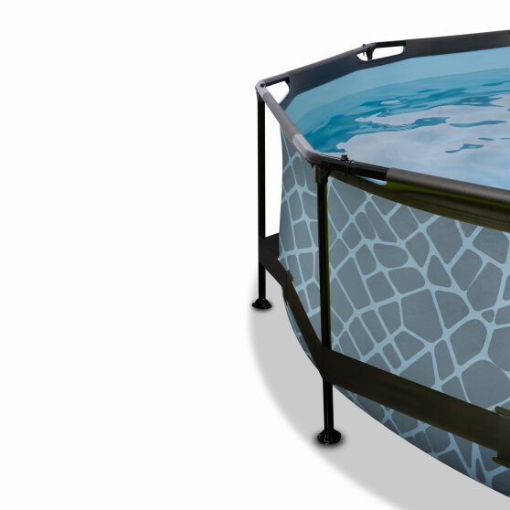 EXIT Stone Pool ø300x76cm mit Filterpumpe und Abdeckung und Sonnensegel - grau