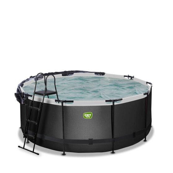 EXIT Black Leather Pool &oslash;360x122cm mit Sandfilterpumpe und Abdeckung und W&auml;rmepumpe - schwarz