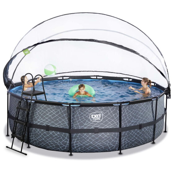 EXIT Stone Pool &oslash;450x122cm mit Sandfilterpumpe und Abdeckung und W&auml;rmepumpe - grau