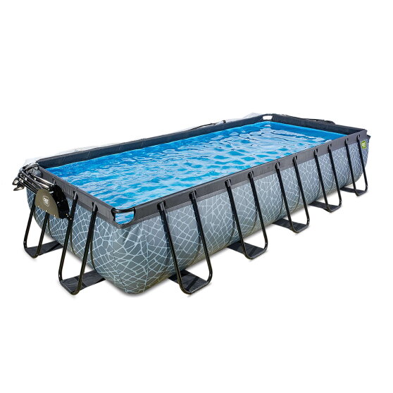 EXIT Stone Pool 540x250x100cm mit Sandfilterpumpe und Abdeckung und W&auml;rmepumpe - grau